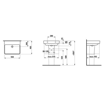 Umyvadlo Laufen Pro S 55x46,5 cm bez otvoru pro baterii, bez přepadu H8109624001421