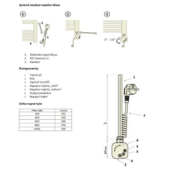Topná tyč P.M.H. s termostatem 800 W bílá HT2800B