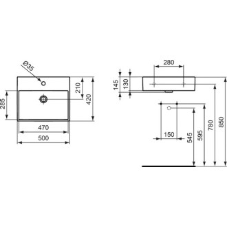 Ideal Standard STRADA K 077701 umyvadlo 50x42x14,5 s otvorem