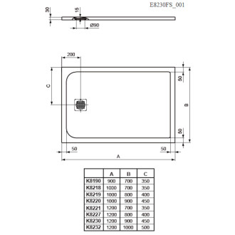 Sprchová vanička obdélníková Ideal Standard 120x90 cm litý mramor šedá K8230FS