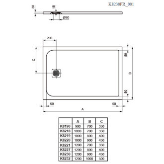 Sprchová vanička obdélníková Ideal Standard 120x90 cm litý mramor K8230FR