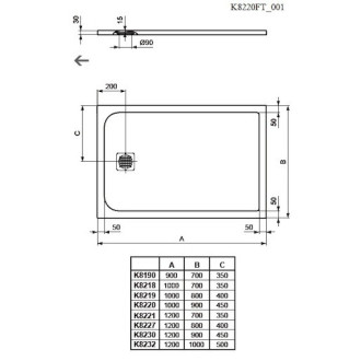 Sprchová vanička obdélníková Ideal Standard 100x90 cm litý mramor písková K8220FT