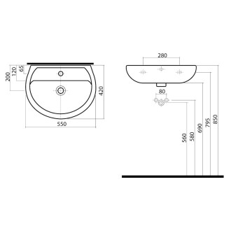 Umyvadlo Kolo Rekord 55x42 cm otvor pro baterii uprostřed K91155000