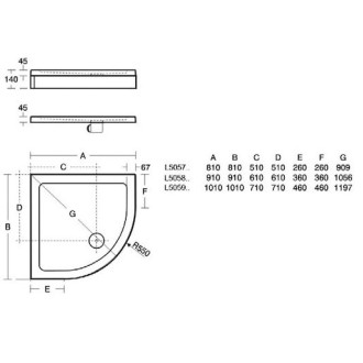 Sprchová vanička čtvrtkruhová Ideal Standard 0 91x91 cm litý mramor L505801