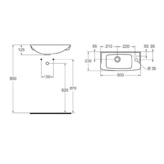 Umyvadlo Ideal Standard Eurovit 50x23,5 cm bez otvoru pro baterii R421001