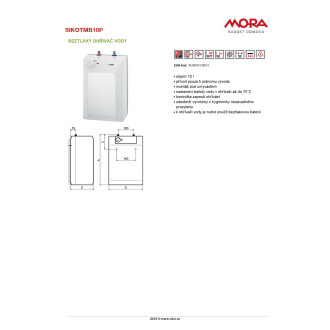 Beztlaký ohřívač vody Mora Mini 10 litrů 560577