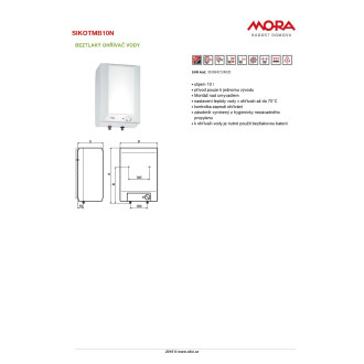 Beztlaký ohřívač vody Mora Mini 10 litrů 560591