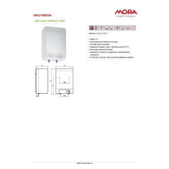 Beztlaký ohřívač vody Mora Mini 5 litrů 560575