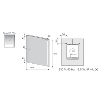 Zrcadlo LED 60x70,TF,senzor,IP44 ZIL6070TLEDS