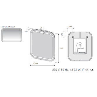 Zrcadlo LED 120x70,senzor,IP44 ZIL12070KLEDS