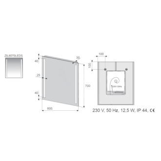 Zrcadlo LED 60x70,senzor,IP44 ZIL6070LEDS