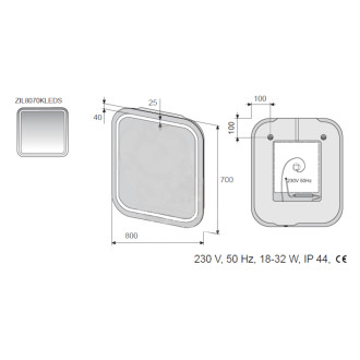 Zrcadlo LED 80x70,senzor,IP44 ZIL8070KLEDS