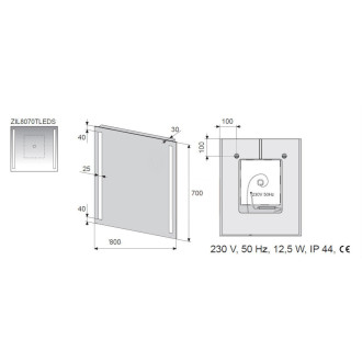 Zrcadlo LED 80x70,TF,senzor,IP44 ZIL8070TLEDS