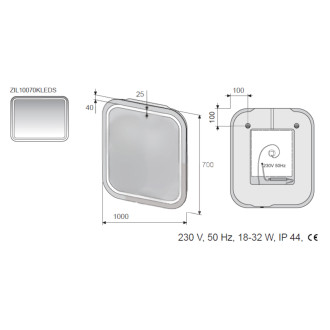 Zrcadlo LED 100x70,senzor,IP44 ZIL10070KLEDS