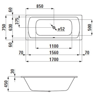 Obdélníková vana Laufen Bolsena 170x75 cm smaltovaná ocel levá i pravá SIKOVLMP170