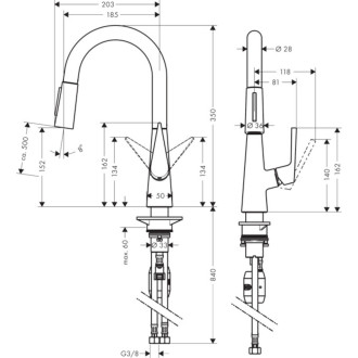 Dřezová baterie Hansgrohe Talis M51 s vytahovací sprškou, 2 proudy chrom 72815000