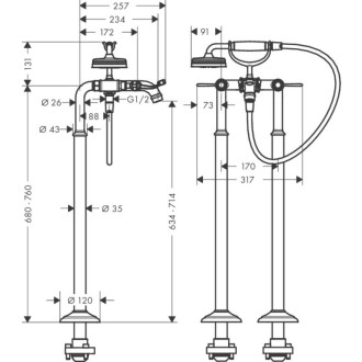 Vanová baterie Hansgrohe Axor Montreux bez podomítkového tělesa chrom 16553000