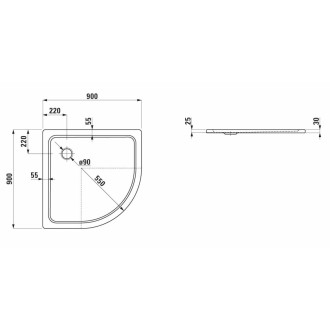 Sprchová vanička čtvrtkruhová Laufen 90x90 cm smaltovaná ocel H2150080000401
