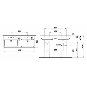 Dvojumyvadlo Laufen Pro S 120x46 cm dva otvory pro baterii H8149660001041