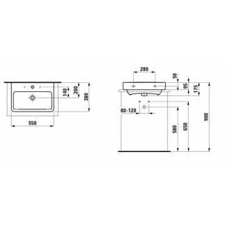 Umyvadlo Laufen Pro 55x38 cm bez otvoru pro baterii, bez přepadu H8179580001421