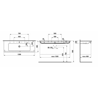 Nábytkové umyvadlo Laufen Living Square 130x48 cm dva otvory pro baterii H8164360001071