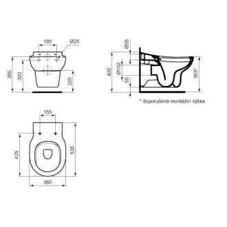 Wc závěsné Ideal Standard Contour 21 zadní odpad S312801