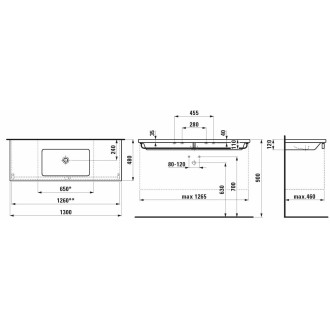 Nábytkové umyvadlo Laufen Living Square 130x48 cm bez otvoru pro baterii H8164350001091