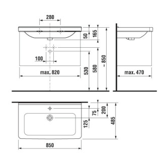 Umyvadlo Jika Cubito 85x48,5 cm otvor pro baterii uprostřed H8104260001041