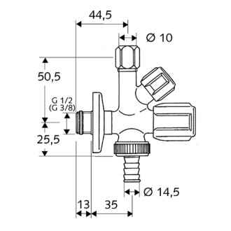 Schell COMFORT ventil kombinovaný 1/2" x 3/4" x 3/8" 035510699