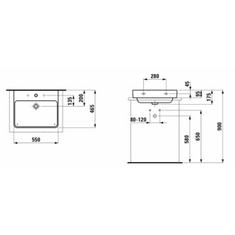 Umyvadlo Laufen Pro S 55x46,5 cm otvor pro baterii uprostřed H8169624001041