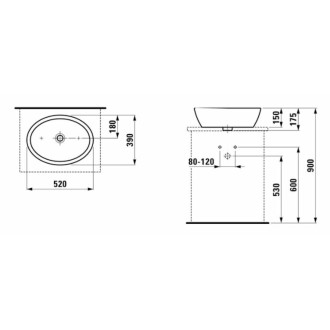 Umyvadlo na desku Laufen Pro 52x39 cm bez otvoru pro baterii H8129640001091