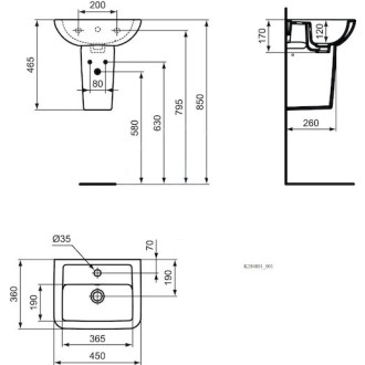 Umývátko Ideal Standard Eurovit 45x36 cm otvor pro baterii uprostřed K284801