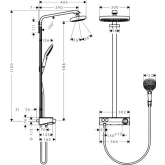 Sprchový systém Hansgrohe Raindance Select E na stěnu s termostatickou baterií bílá/chrom 27126400