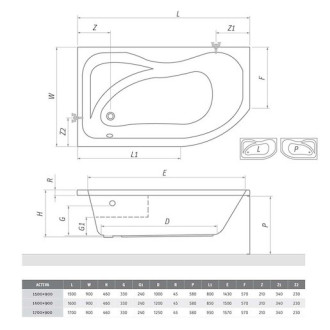 Asymetrická vana Roth Activa 150x90 cm akrylát pravá 8400000