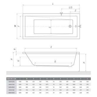 Obdélníková vana Roth Kubic Neo Slim 150x70 cm akrylát levá i pravá 9300SLM