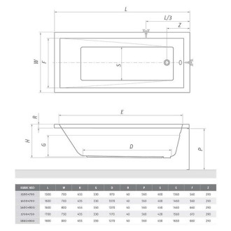Obdélníková vana Roth Kubic Neo 160x70 cm akrylát levá i pravá 9310000