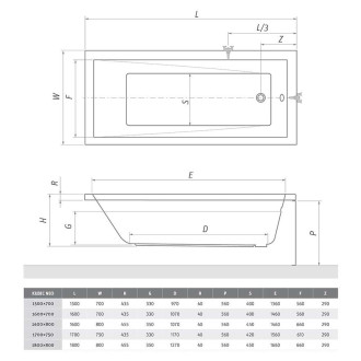 Obdélníková vana Roth Kubic Neo 160x70 cm akrylát levá i pravá 9310000