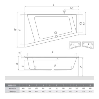 Asymetrická vana Roth Kubic Asymmetric 160x103 cm akrylát levá 9660000