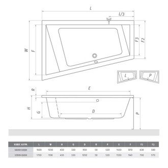 Asymetrická vana Roth Kubic Asymmetric 160x103 cm akrylát levá 9660000