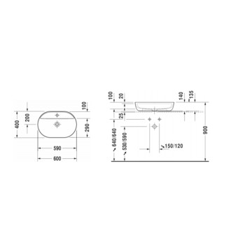 Umyvadlo na desku Duravit Luv 60x40 cm otvor pro baterii, bez přetoku 0380600000