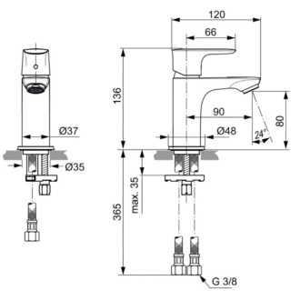 Umyvadlová baterie Ideal Standard Connect Air bez výpusti chrom A7019AA