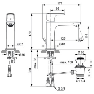 Umyvadlová baterie Ideal Standard Connect Air bez výpusti chrom A7008AA