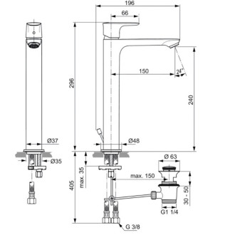 Umyvadlová baterie Ideal Standard Connect Air s vtokem chrom A7026AA