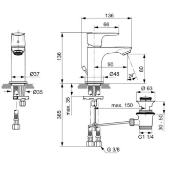 Umyvadlová baterie Ideal Standard Connect Air s vtokem chrom A7017AA