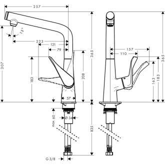 Dřezová baterie Hansgrohe Metris Select M71 s otočným raménkem vzhled nerezu 14883800