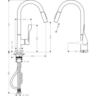 Dřezová baterie Hansgrohe Axor Citterio s vytahovací sprškou vzhled nerezu 39835800
