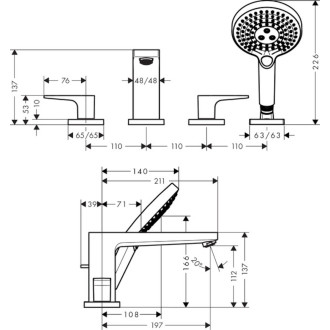 Vanová baterie Hansgrohe Metropol bez podomítkového tělesa chrom 74553000