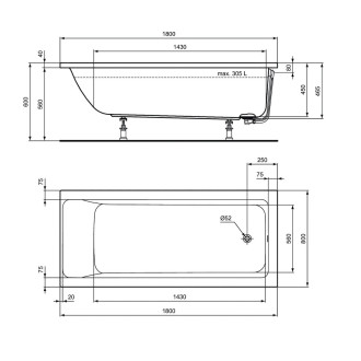 Obdélníková vana Ideal Standard Connect Air 180x80 cm akrylát levá i pravá T362201