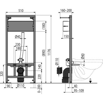 Montážní rám k WC Alca A114S/1200