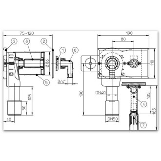 Podomítková zápachová uzávěrka Hutterer & Lechner DN40/50 pro pračky a myčky s připojením rozvodu vody, krycí deska 180x110 mm HL405